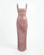 Draped Midi Dress with Metallic Sheen