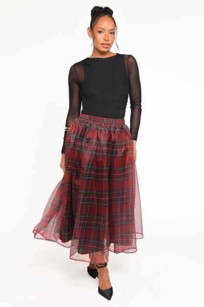 Bonita Midi Skirt Red Plaid
