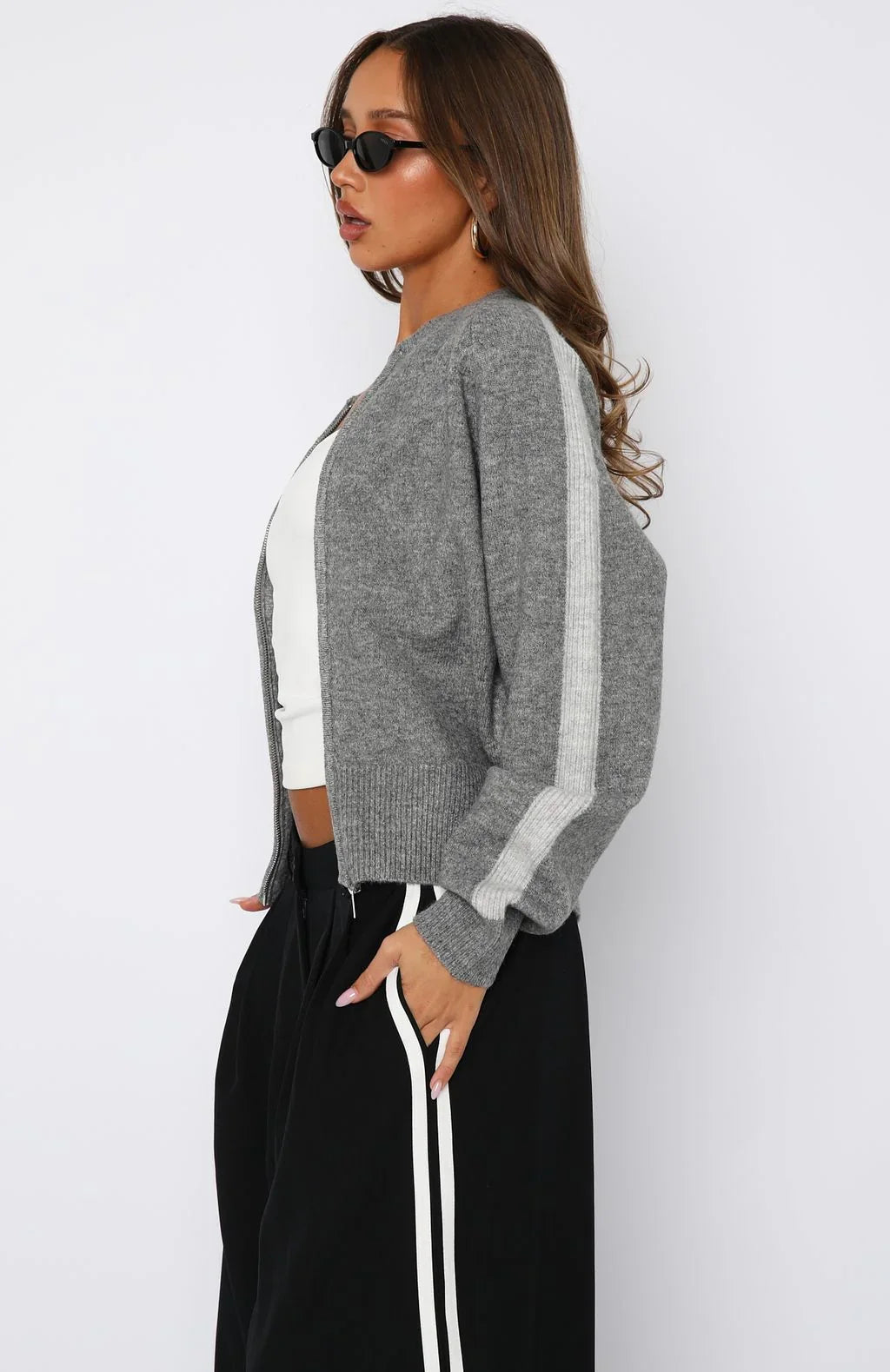 Stripe Me Down Knit Jacket Charcoal Grey