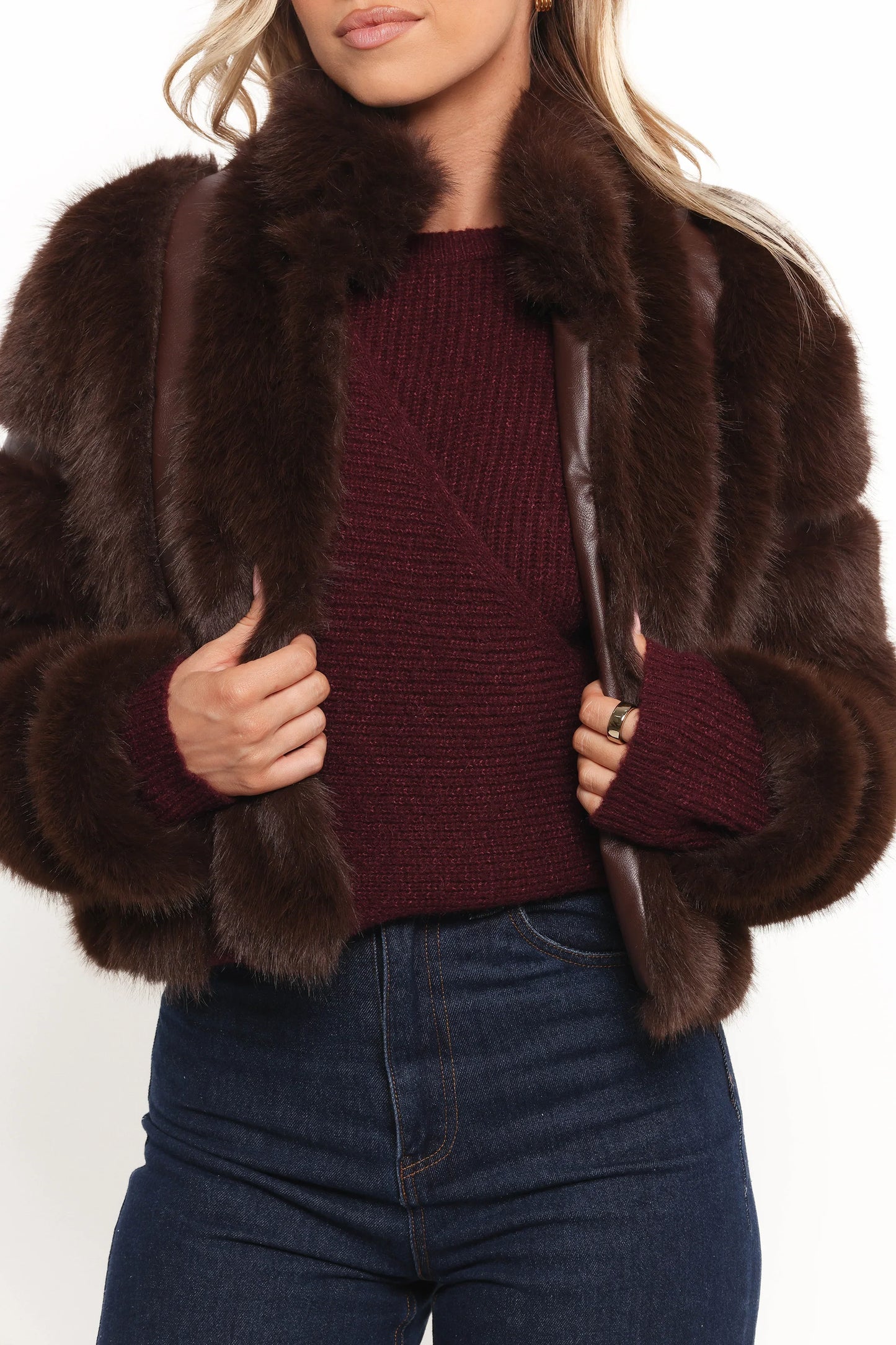 Velma Channel Faux Fur Jacket Chocolate
