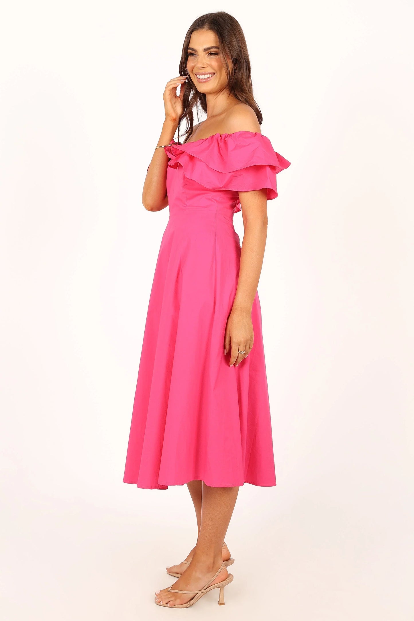 Cabo Frill Sleeve Midi Dress Magenta