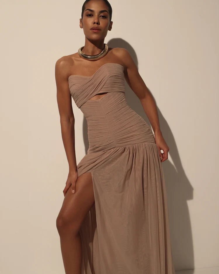 Maxi Dress in Italian Mesh with Corset Bodice