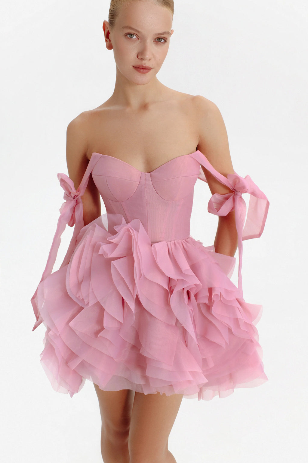 Danceable mini with ruched flower appliques Garden of Eden