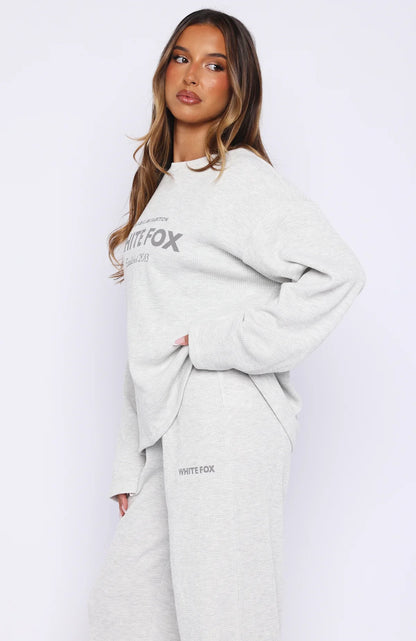 Leave Me Out Of It Waffle Oversized Long Sleeve Tee Grey Marle