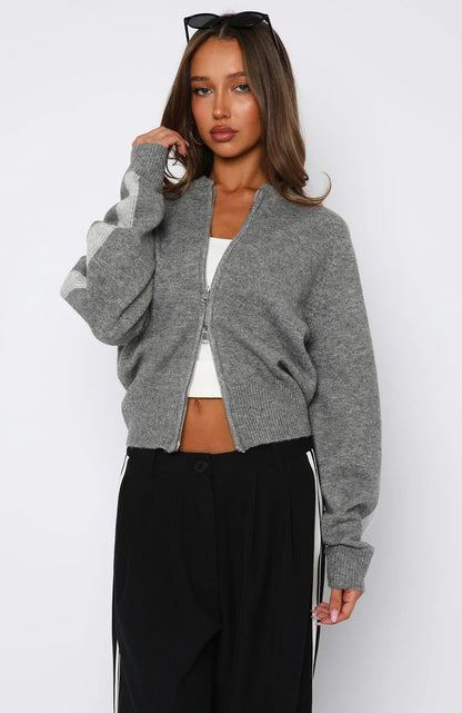 Stripe Me Down Knit Jacket Charcoal Grey
