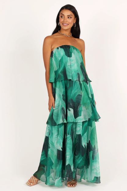 Bloom Strapless Maxi Dress Green Floral