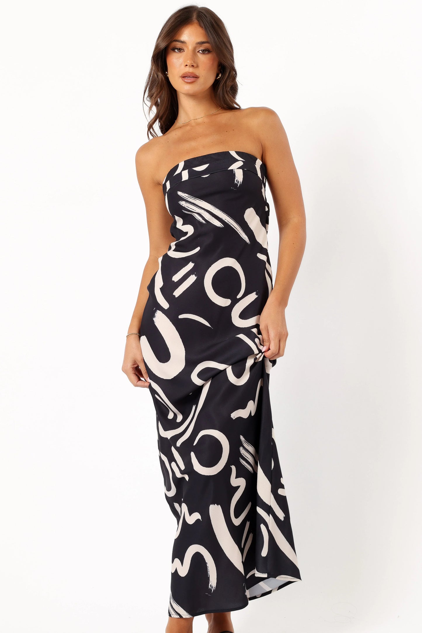 Remmie Strapless Maxi Dress Black White