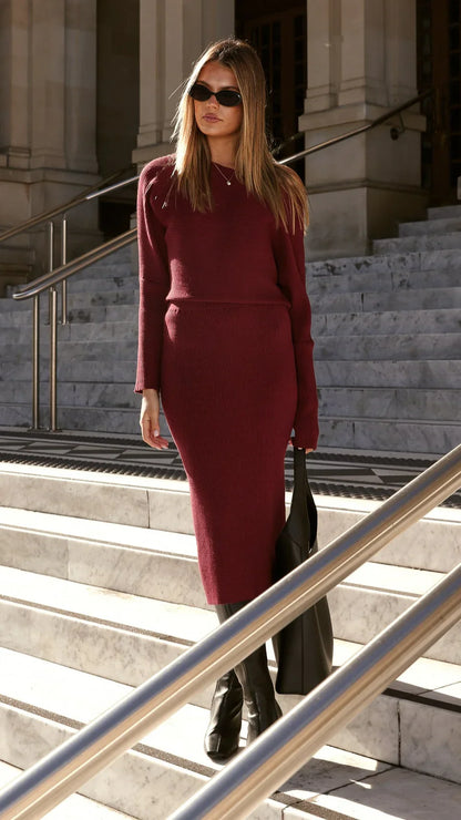 Iluka Knit Midi Skirt Burgundy