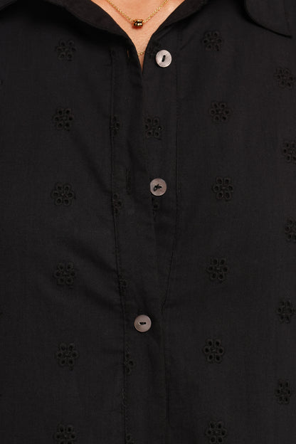 Grady Collared Shirt Dress Black