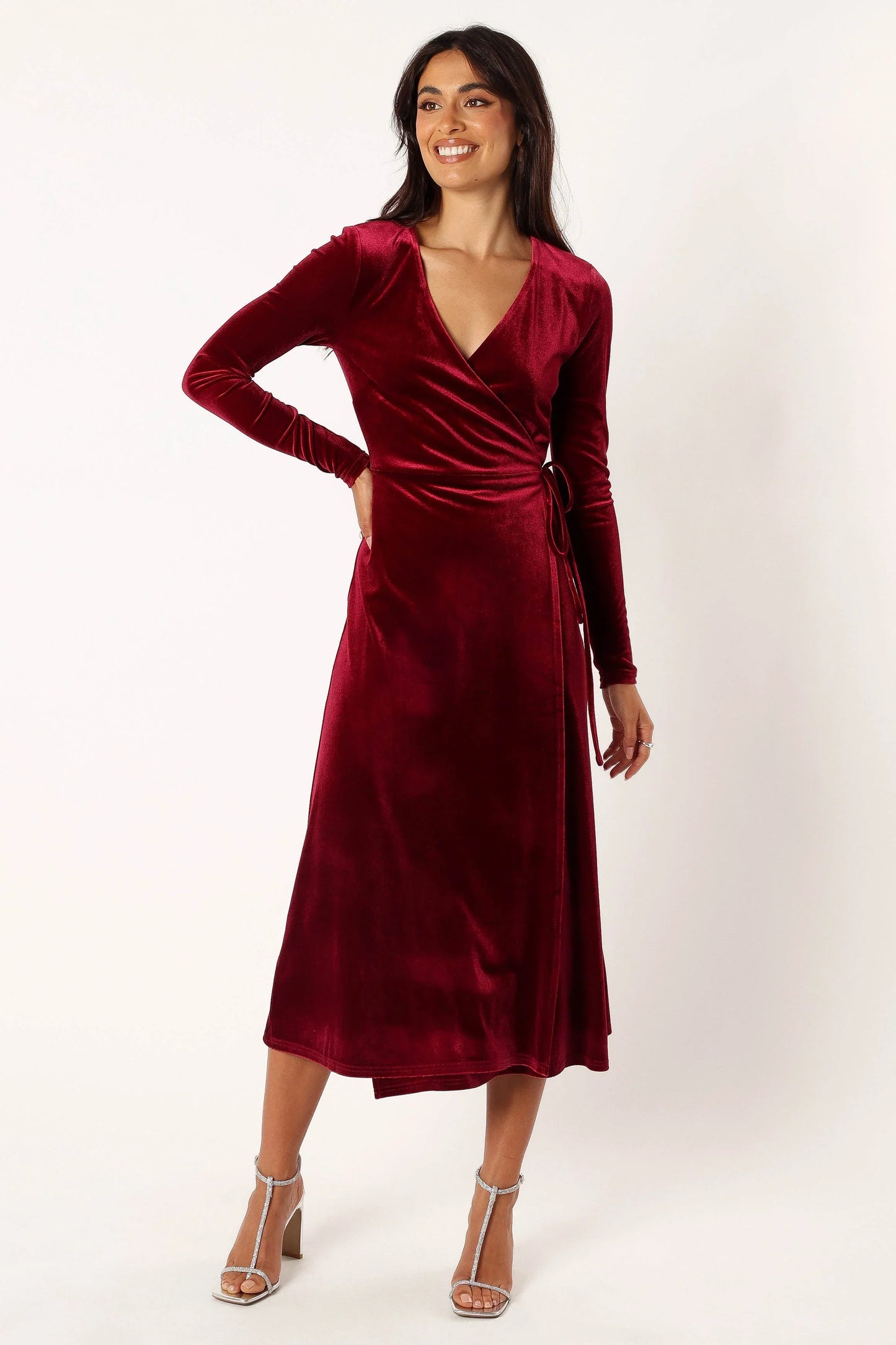 Darby Long Sleeve Midi Dress Burgundy