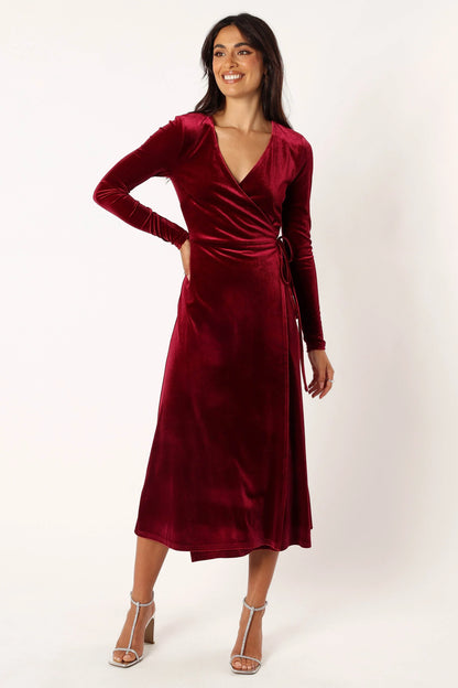 Darby Long Sleeve Midi Dress Burgundy