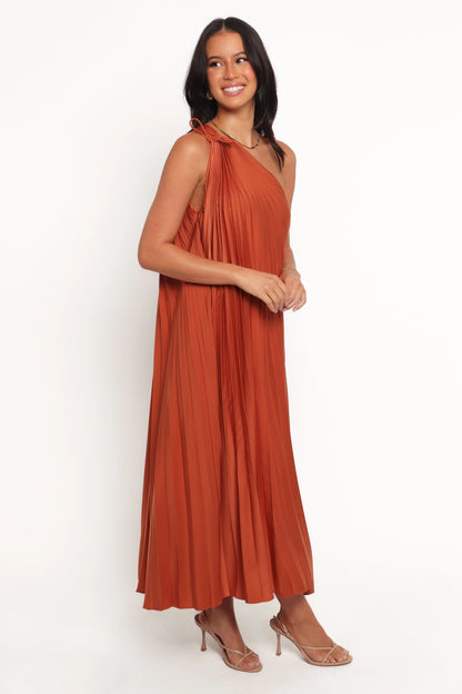 Selena One Shoulder Midi Dress Russet Bronze