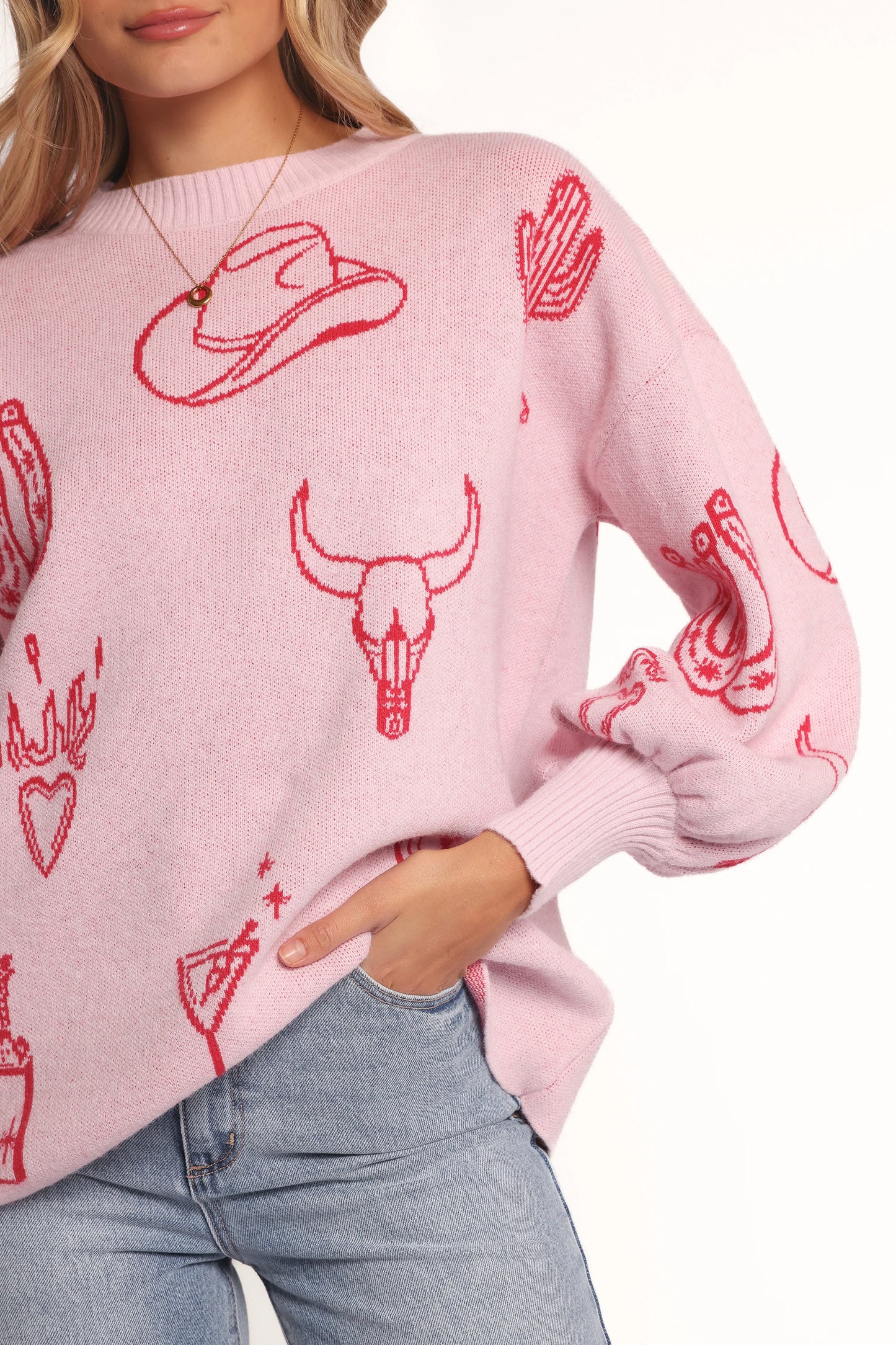 Jax Western Knit Sweater Pink