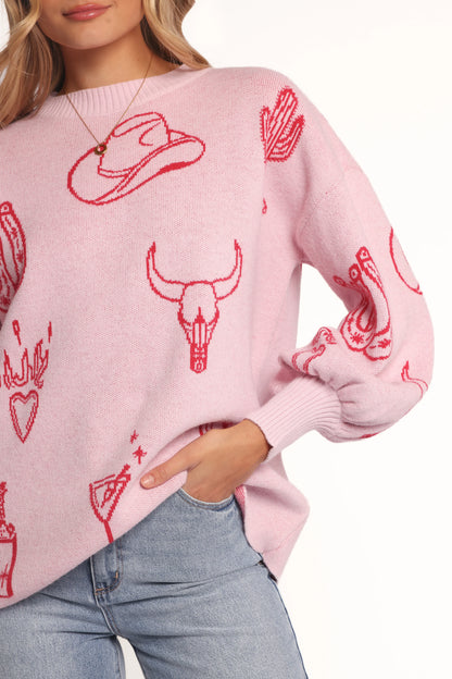 Jax Western Knit Sweater Pink