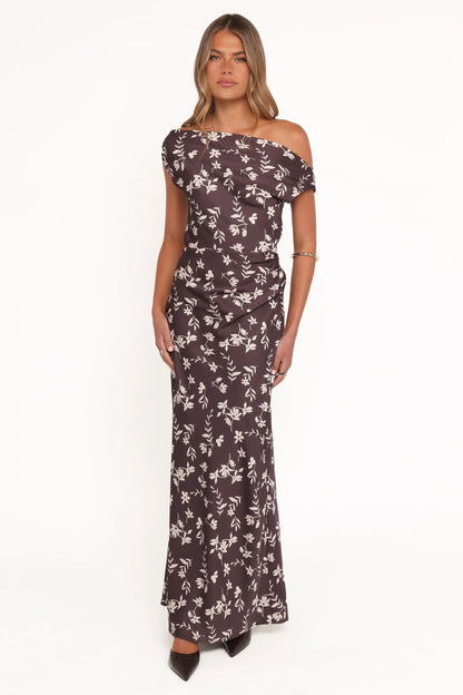 Zafira Midi Dress Brown Cream Floral