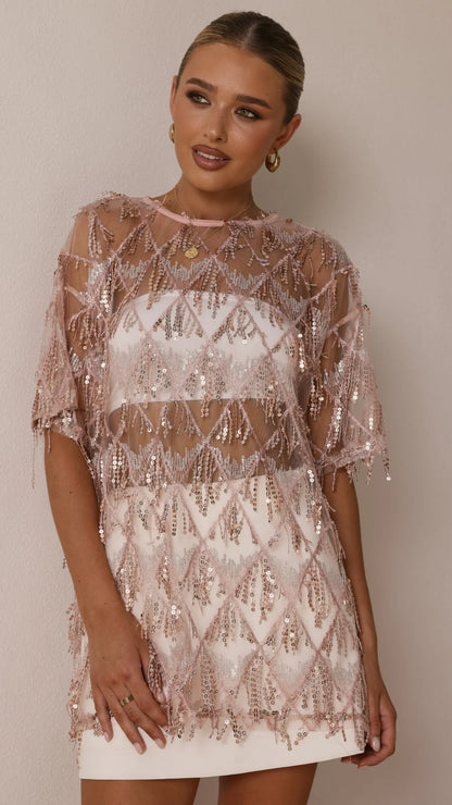 Lira Sequin Tee Pink