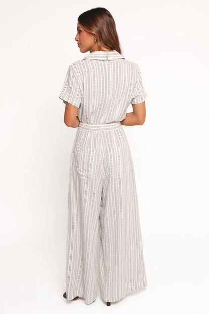 Daila Tie Waist Jumpsuit White Black