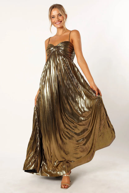 Kanthro Pleated Maxi Dress Gold