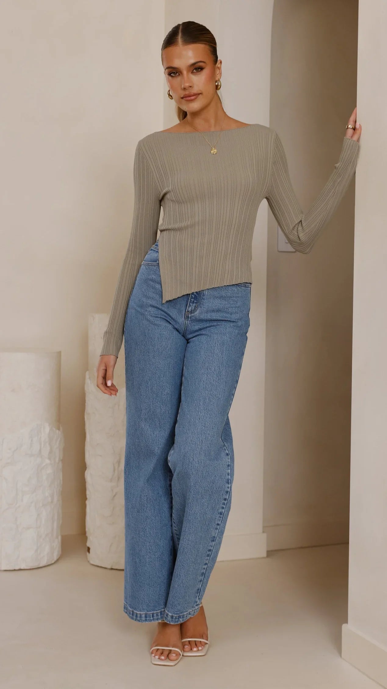 Isla Long Sleeve Top Khaki
