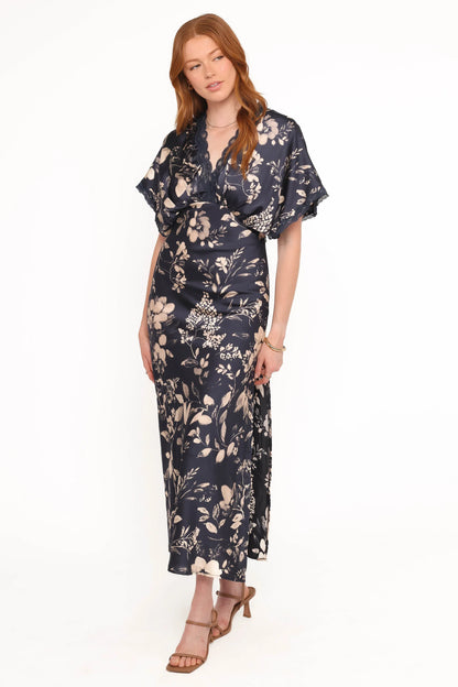 Laurent Midi Dress Navy Cream Floral