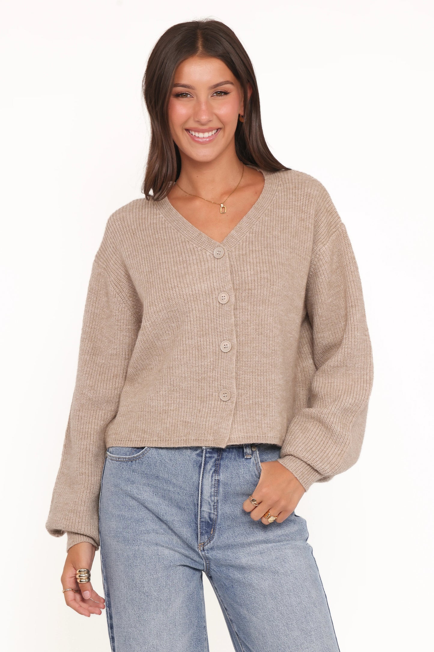 Sybil Button Front Cardigan Mushroom