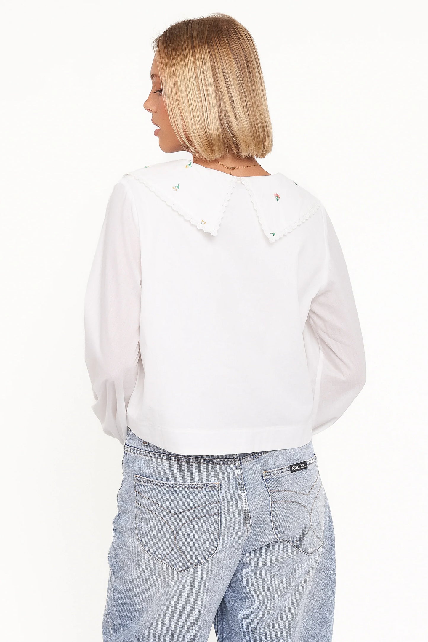 Kenna Embroidered Long Sleeve Top White Floral