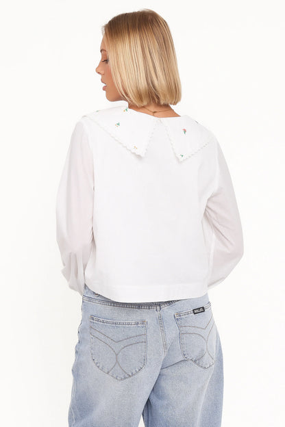 Kenna Embroidered Long Sleeve Top White Floral