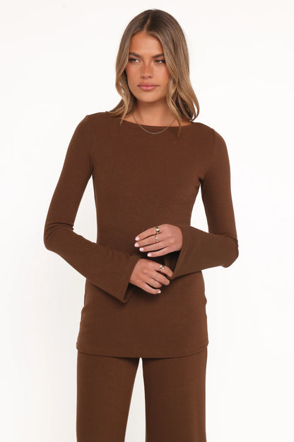 Selly Knitted Pant Set Brown