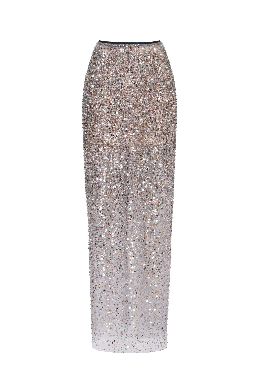 Showstopper fully sequined silver fitted maxi skirt Midnight Walk