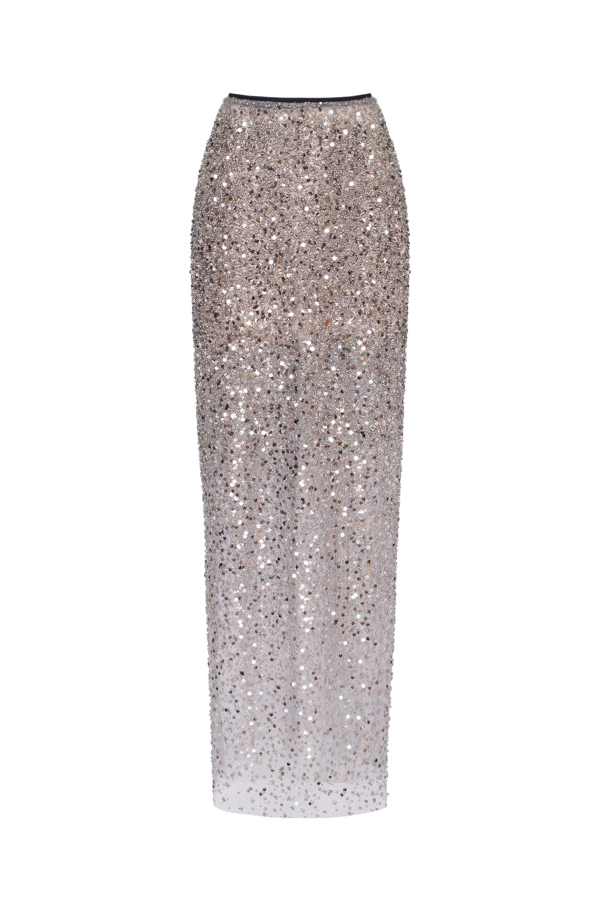 Showstopper fully sequined silver fitted maxi skirt Midnight Walk