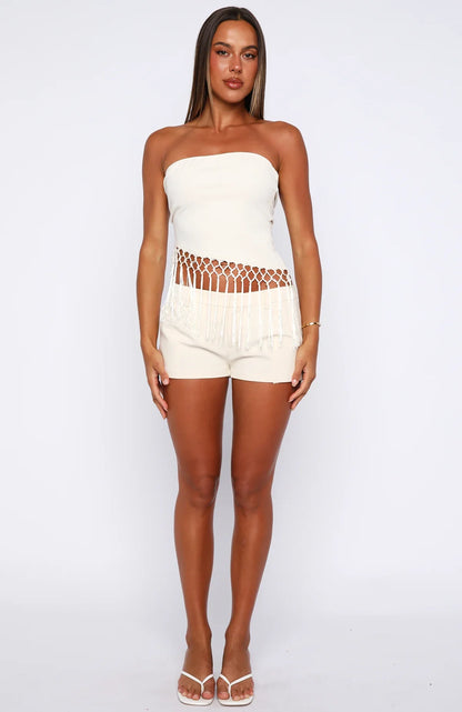 Sweet As Me Strapless Fringe Top Coconut