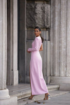 Pink Long sleeved dress with sharp shoulder cut