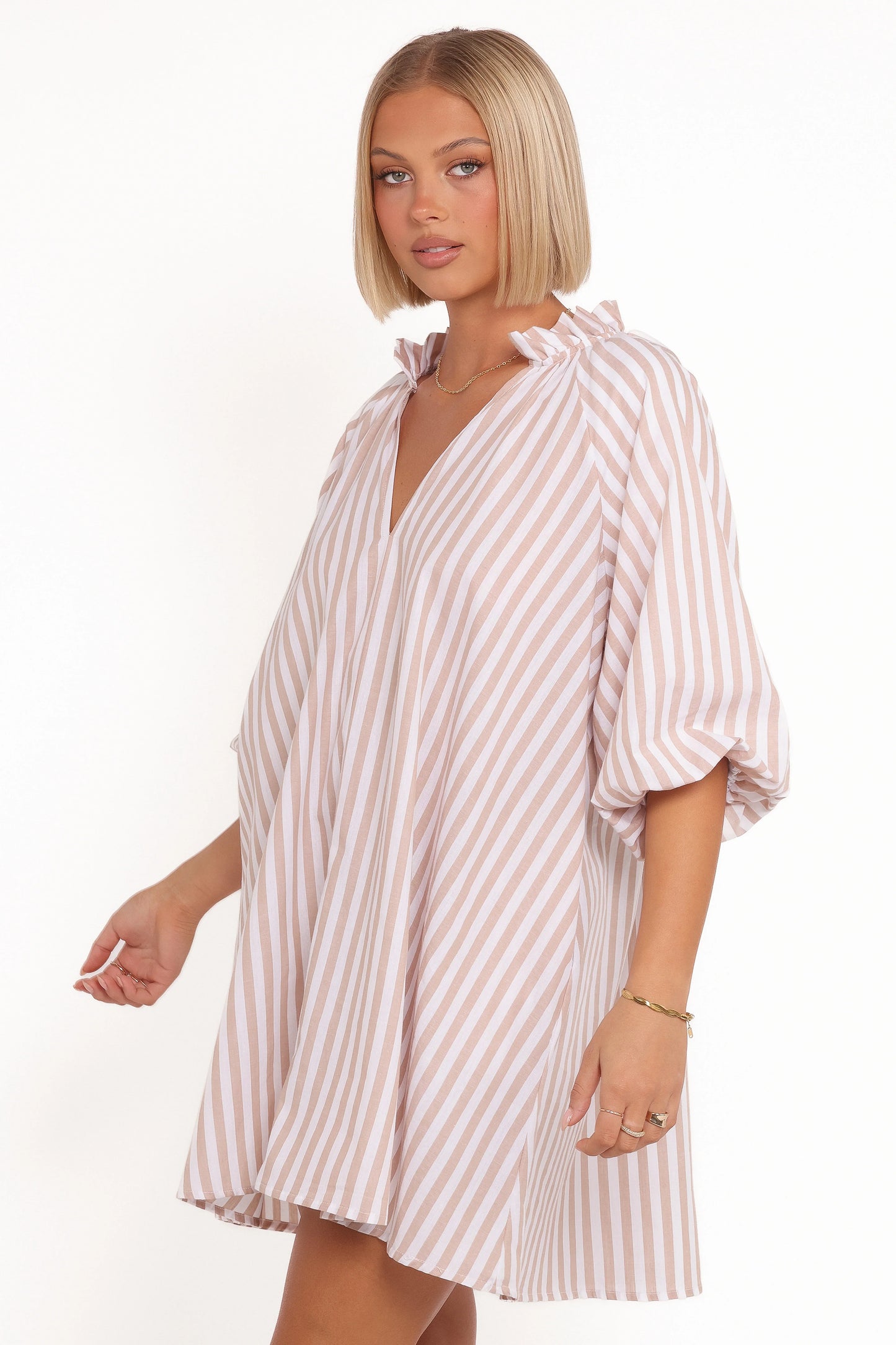 Doran Mini Dress Beige White