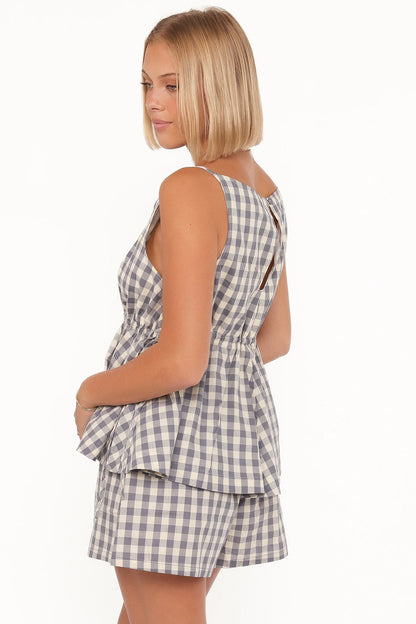 Rory Top Slate Blue Gingham