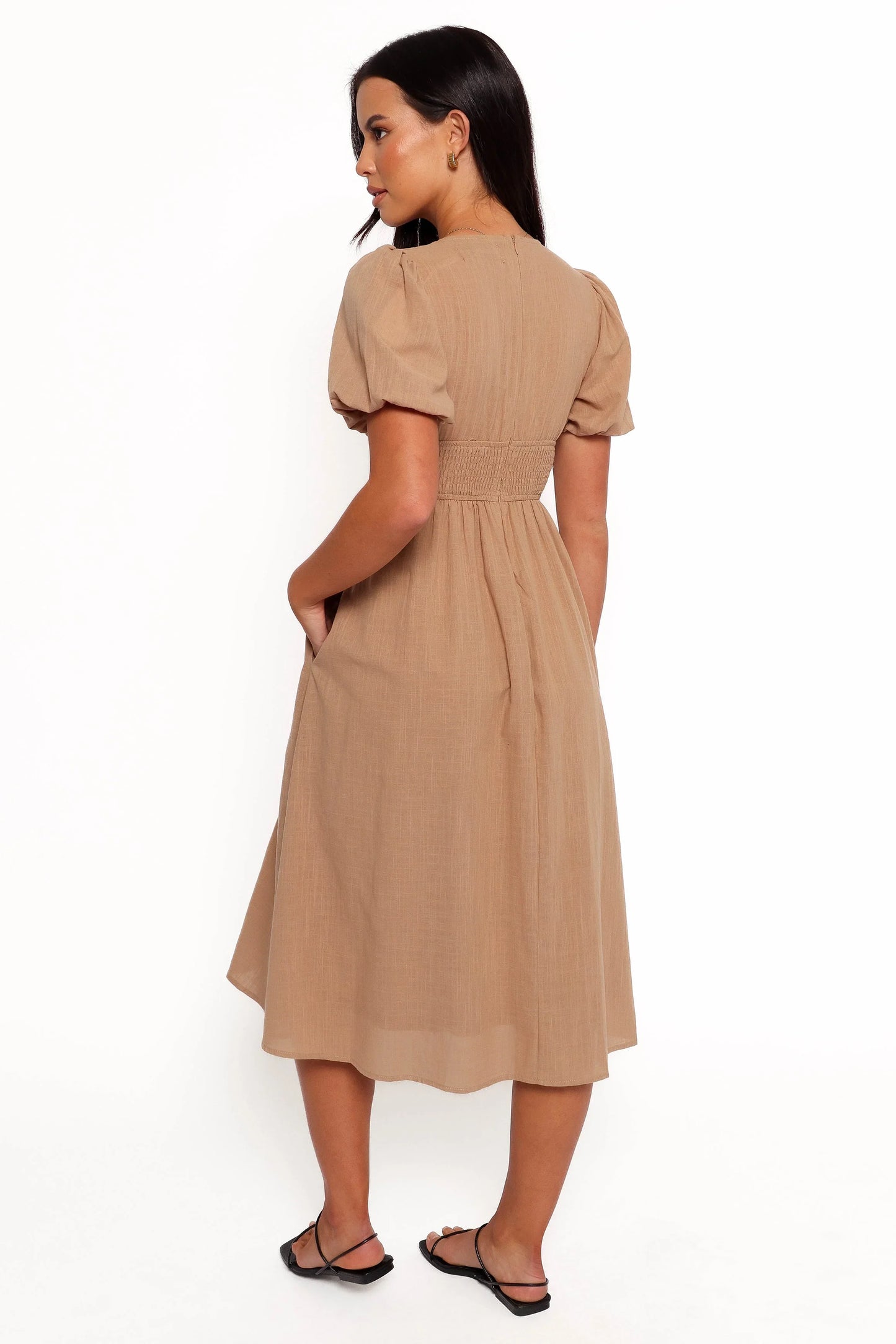 Ronnie Short Sleeve Midi Dress Tan
