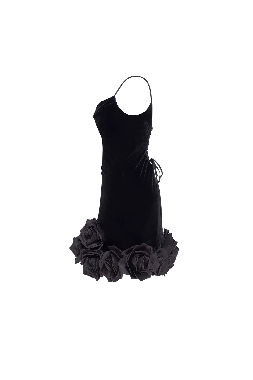 Black velvet mini dress with 3D flowers