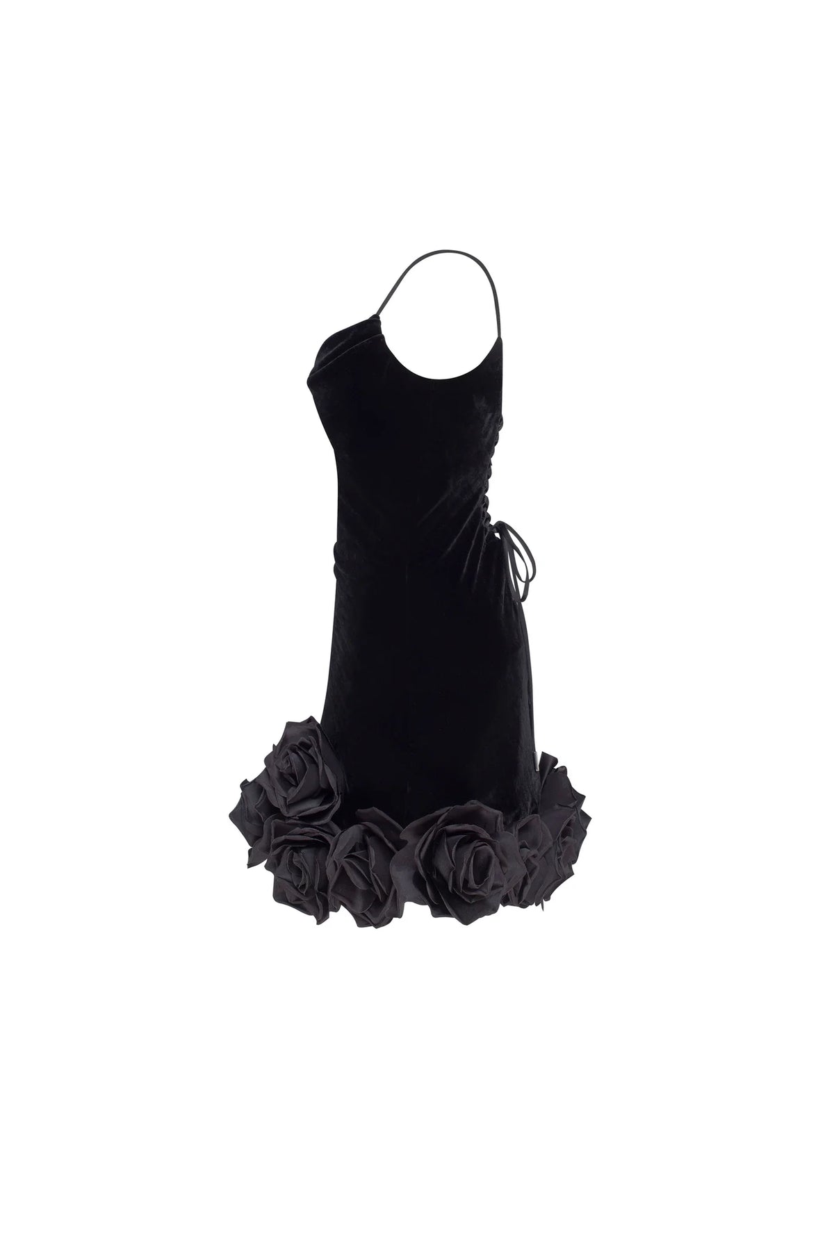Black velvet mini dress with 3D flowers