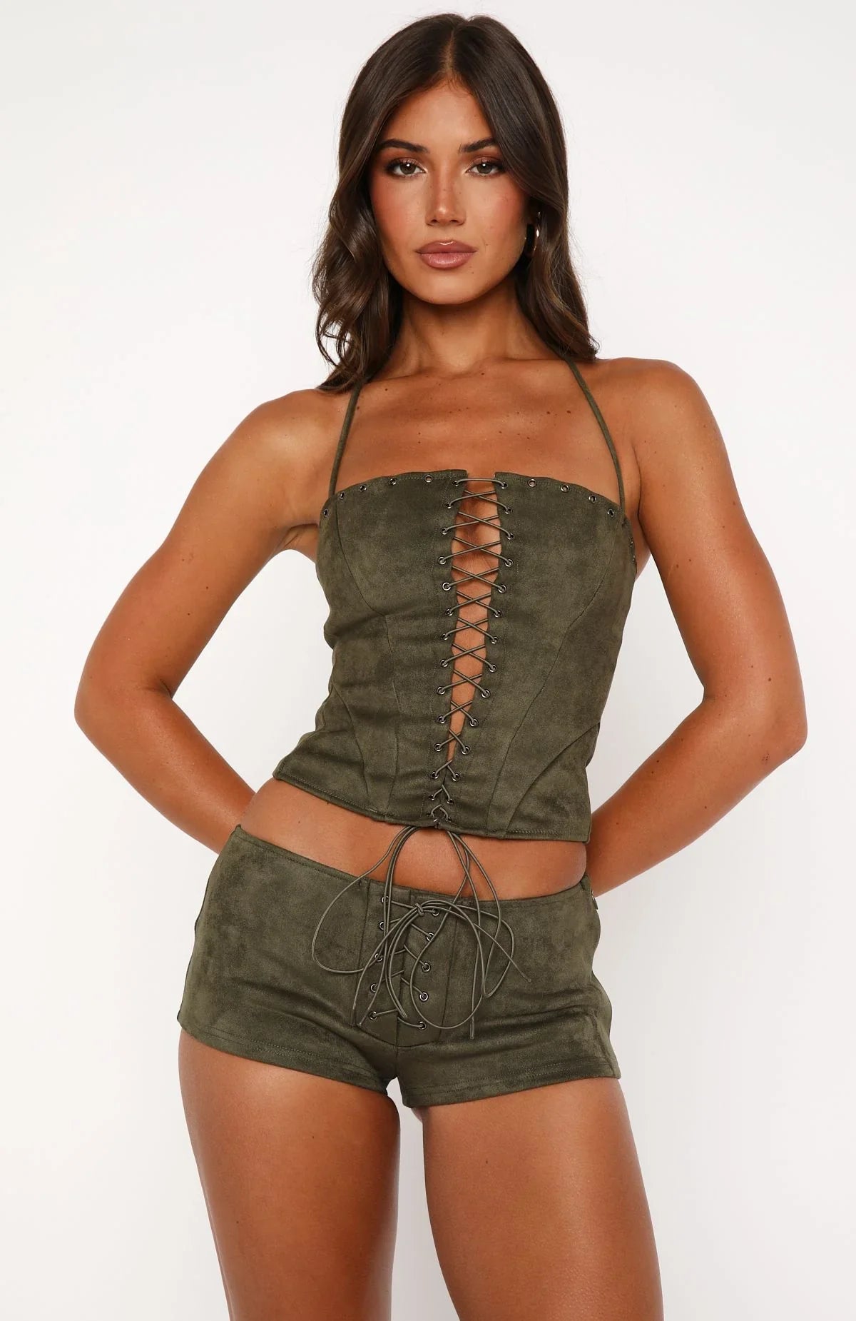 Dont Speak Faux Suede Bustier Cactus