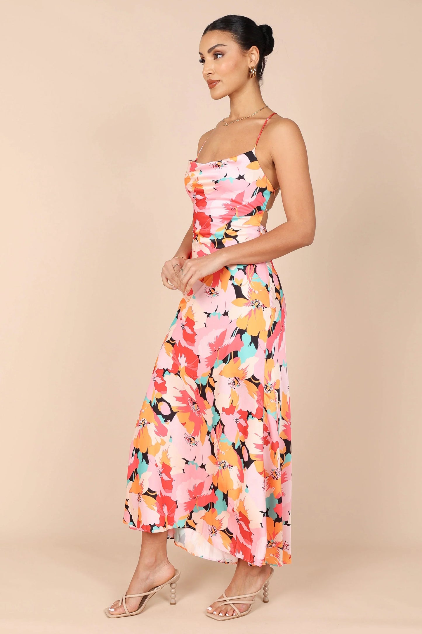 Posse Midi Slip Dress Pink Floral