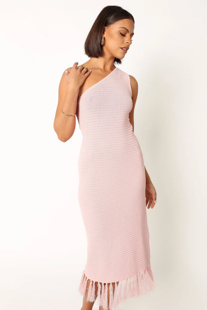 Winne One Shoulder Knit Dress Pink