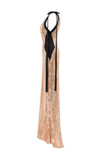 Bizzare fully sequined tie straps gold maxi dress Smoky Quartz