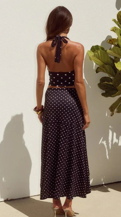Melody Flounce Midi Skirt Black White Polka