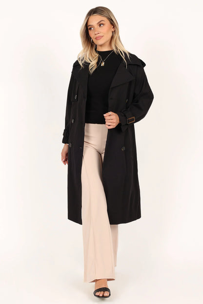 Trina Button Front Trench Coat Black