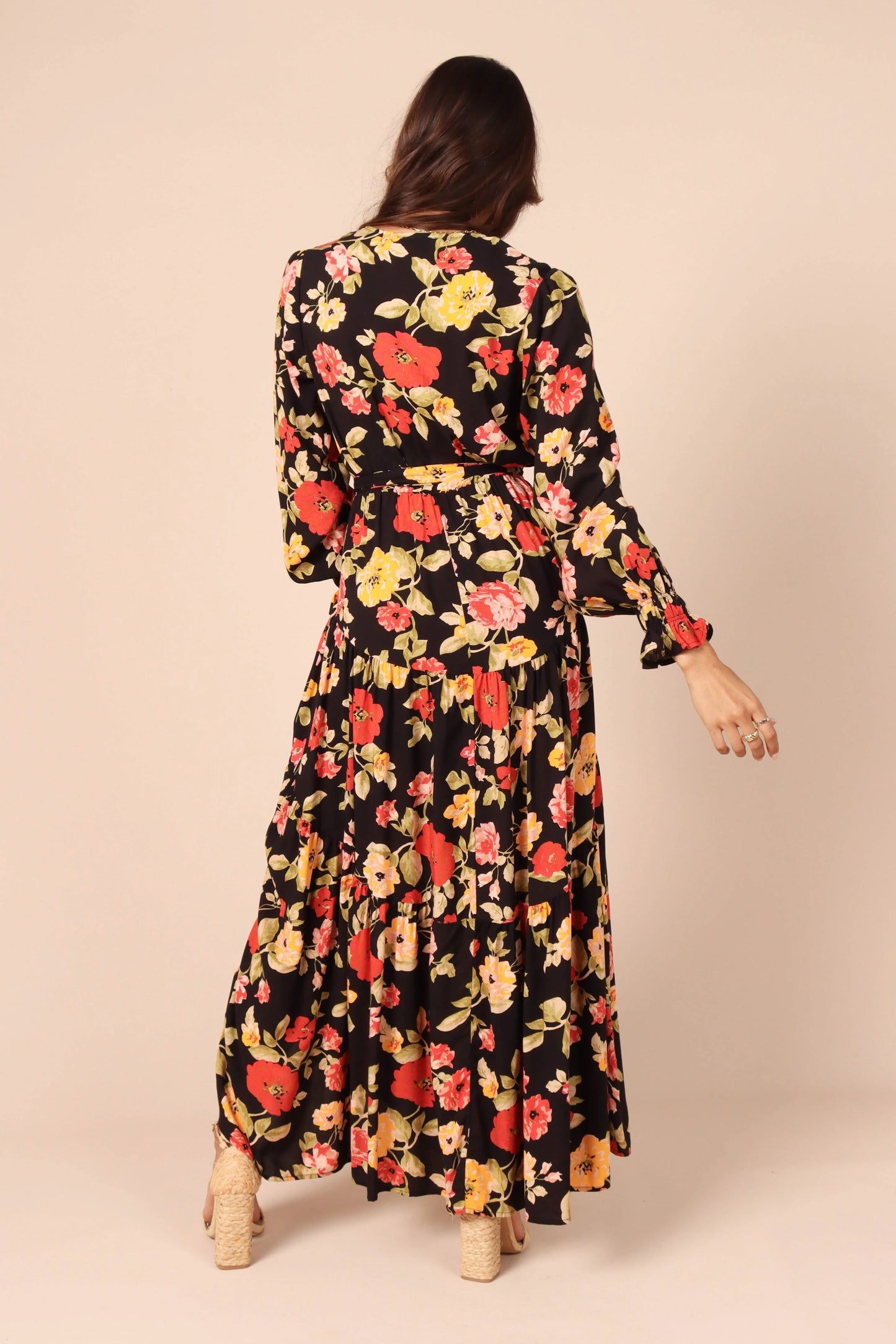 Ruana Maxi Dress Black Floral