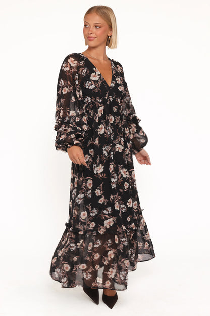 Evian Long Sleeve Maxi Dress Black Floral