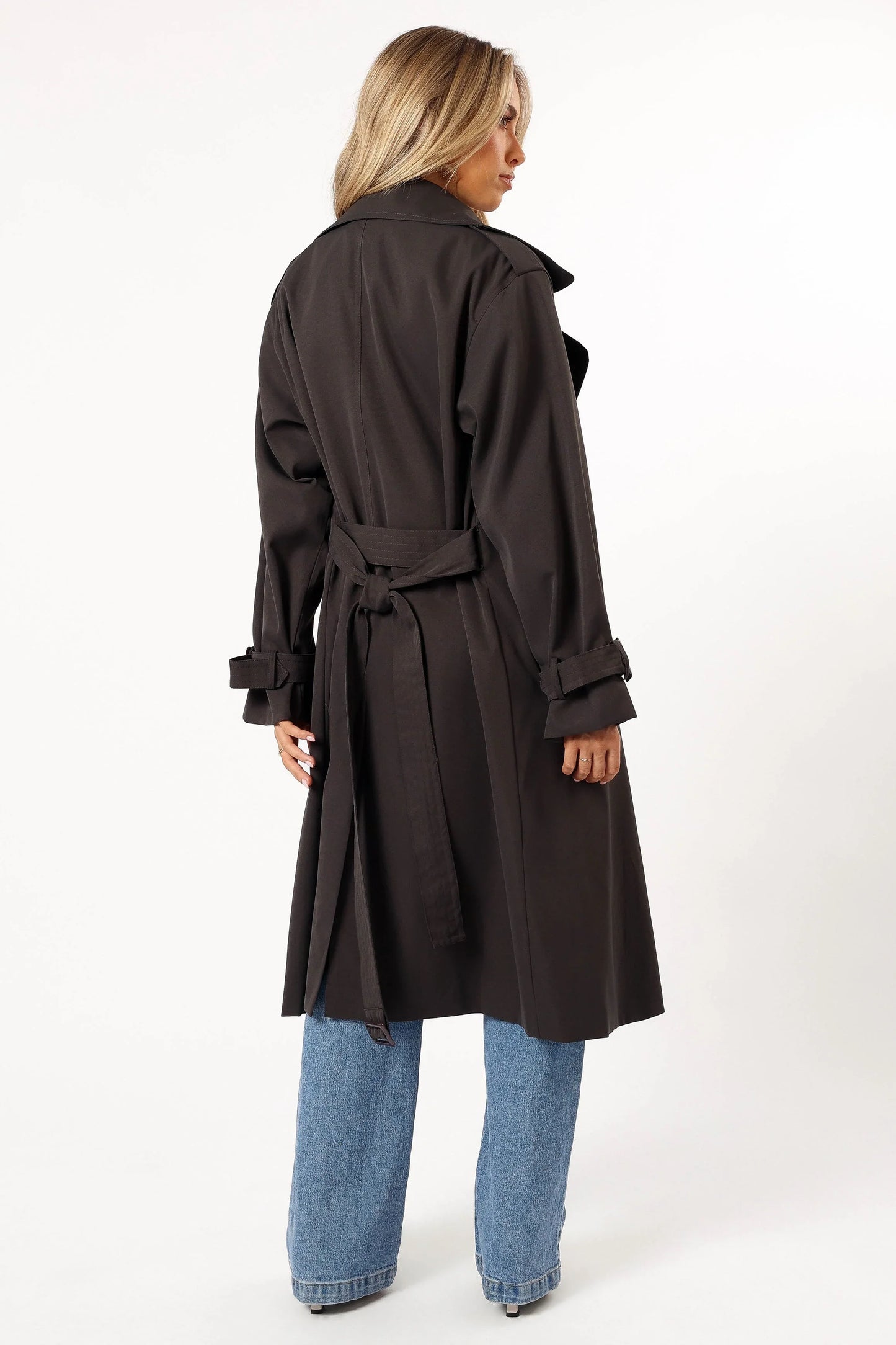 Billy Button Front Trench Coat Charcoal