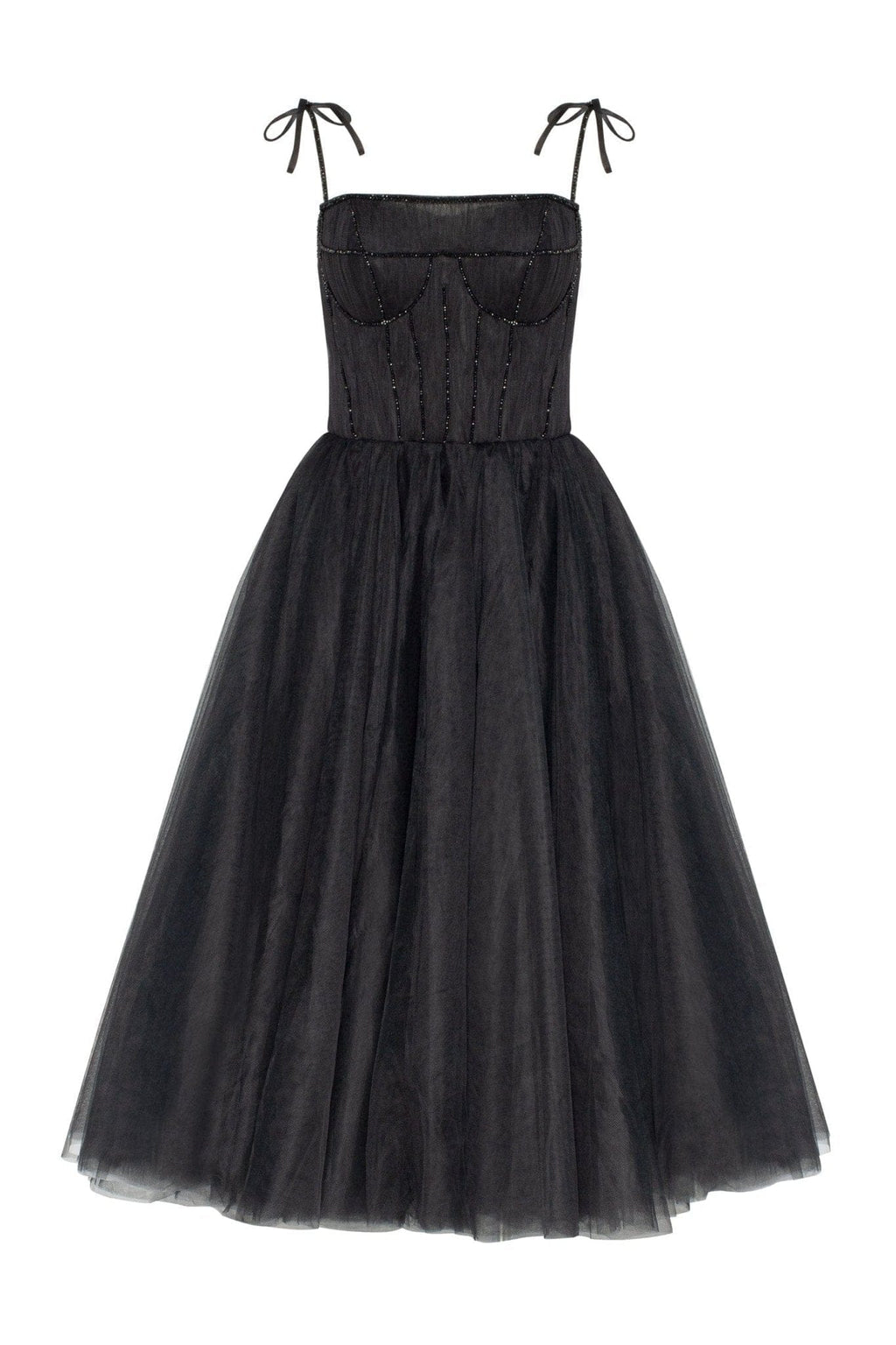 Black Tie strap cocktail dress with the elegant corset embroidery