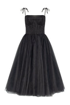 Black Tie strap cocktail dress with the elegant corset embroidery