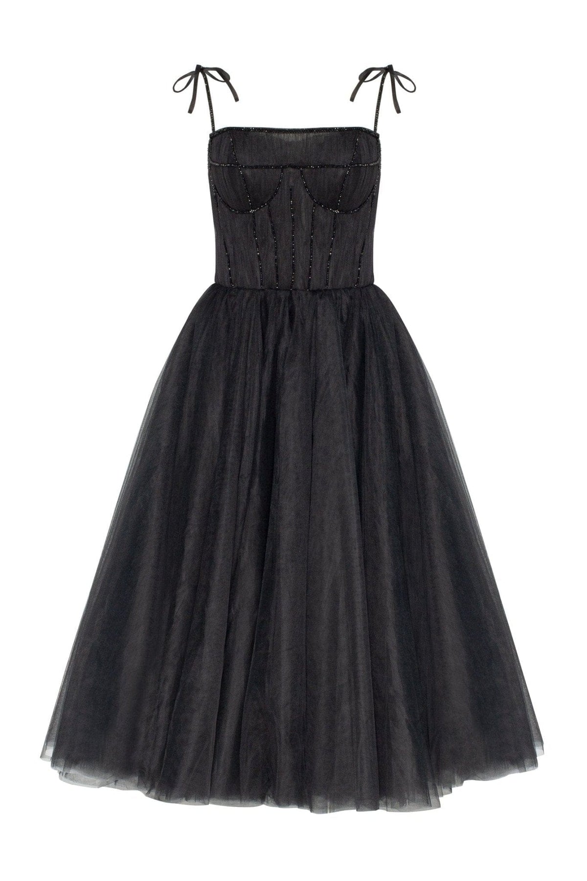 Black Tie strap cocktail dress with the elegant corset embroidery