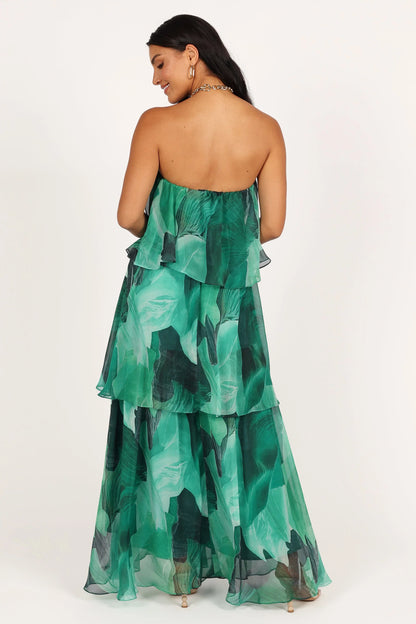 Bloom Strapless Maxi Dress Green Floral